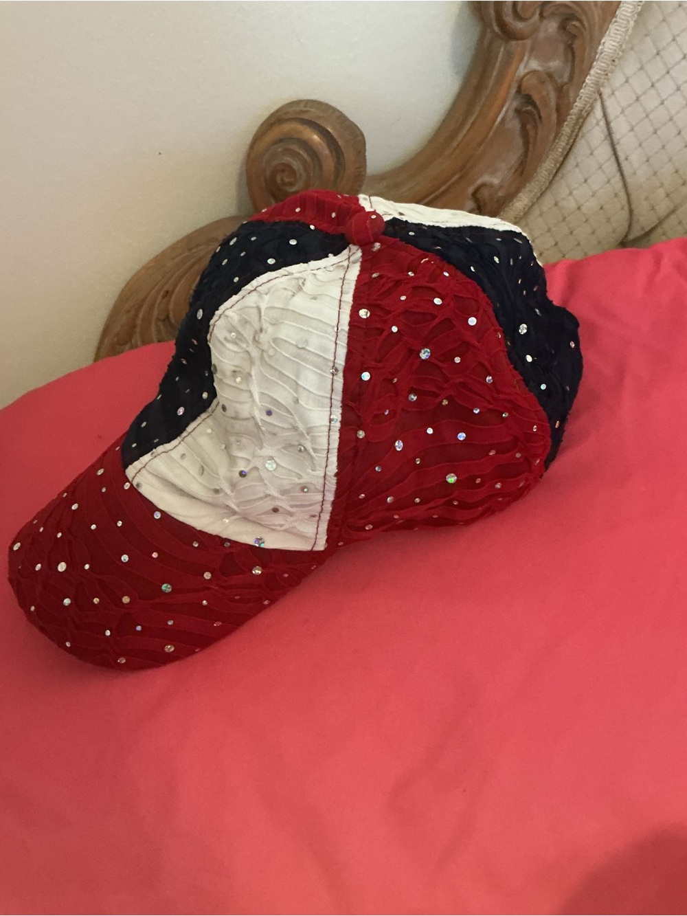Women’s Sequin Patchwork Baseball Cap - Red, White & Blue